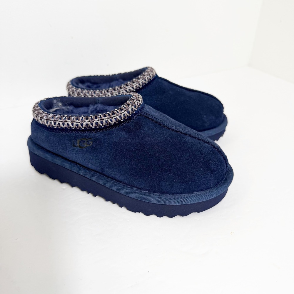 UGG Tasman Slippers Infant Size 12 Navy Blue Suede Braid Trim Slip On Shoes